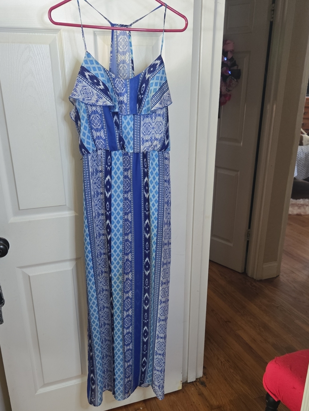 Blue Patterned Girls' Maxi One-Piece Dress